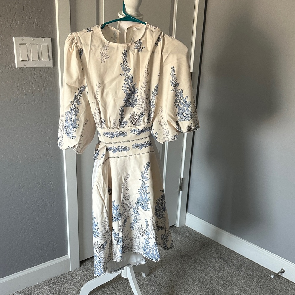 SHEIN Cream Dress with Blue Floral Design 
New With Tags